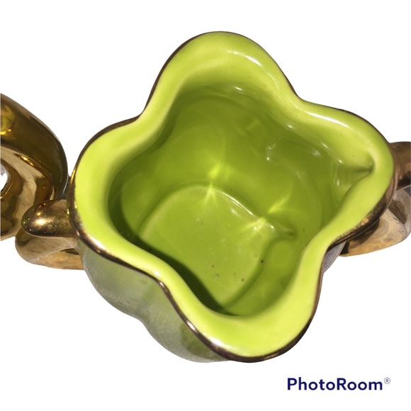 Vintage Pearl Co Teapot Set 22 kt Gold Green Luster Creamer Sugar USA - Picture 8 of 13